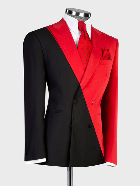 Men’s Two-Tone Black & Red Double-Breasted Fashion Suit
