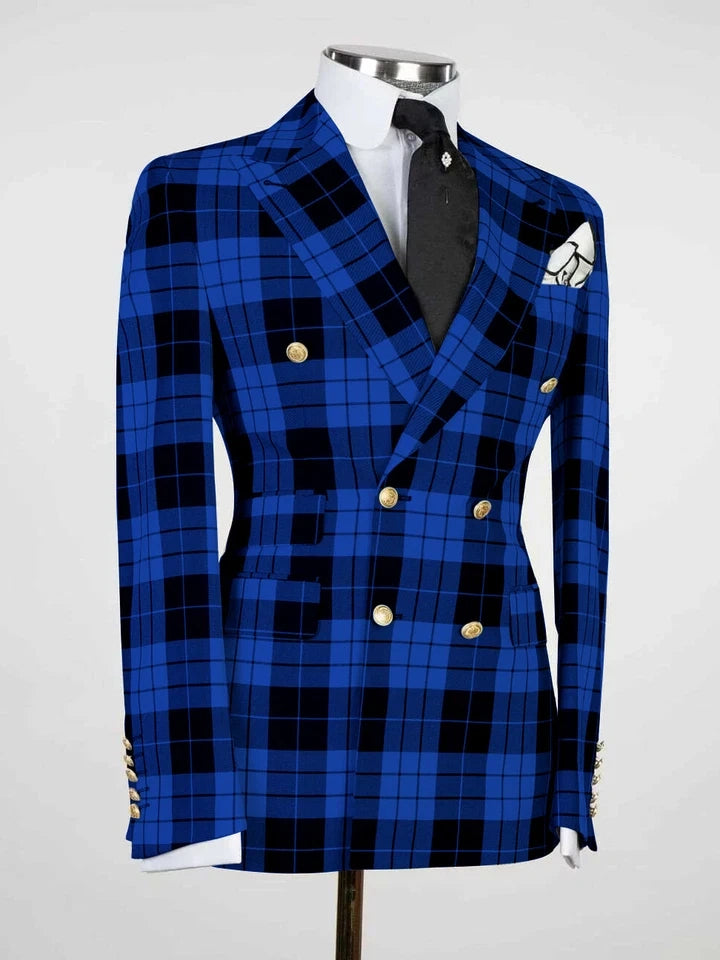 Blue Plaid Prom Suit for Men – Sharp Statement Style