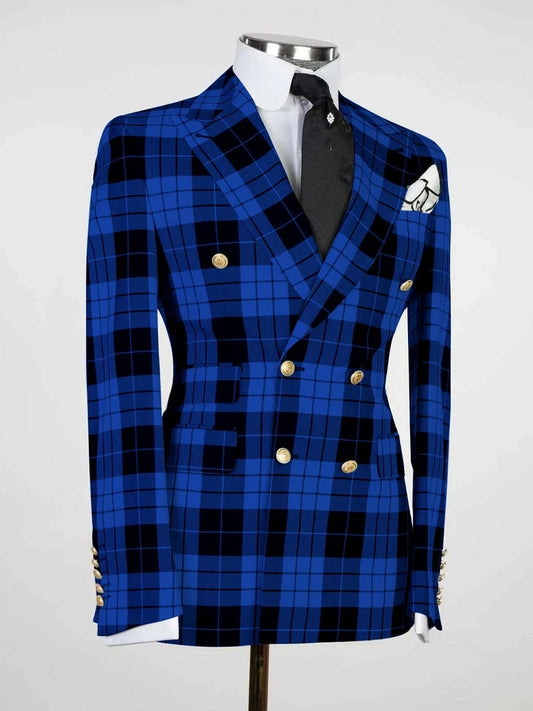Blue Plaid Prom Suit for Men – Sharp Statement Style