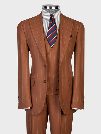 Men's Striped Peak Lapel 3-piece Suit