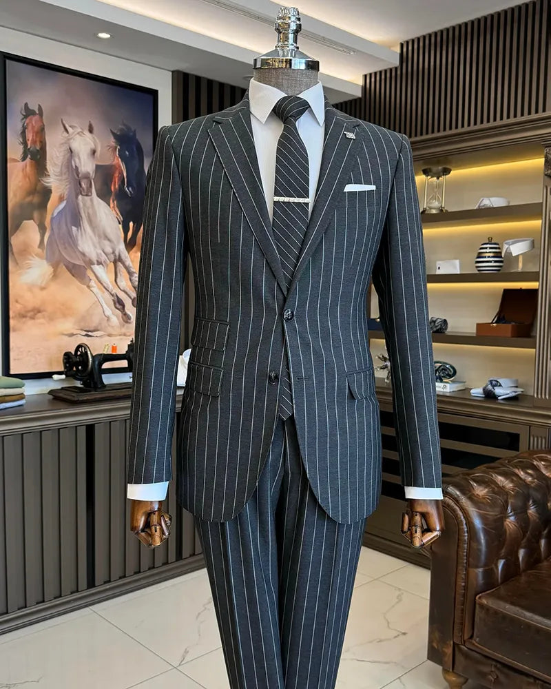 Striped Notch Lapel 2-piece Suit