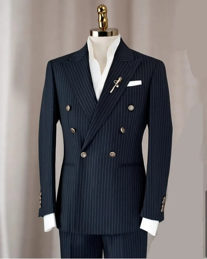 Pinstripe Double-breasted 2-piece Suit