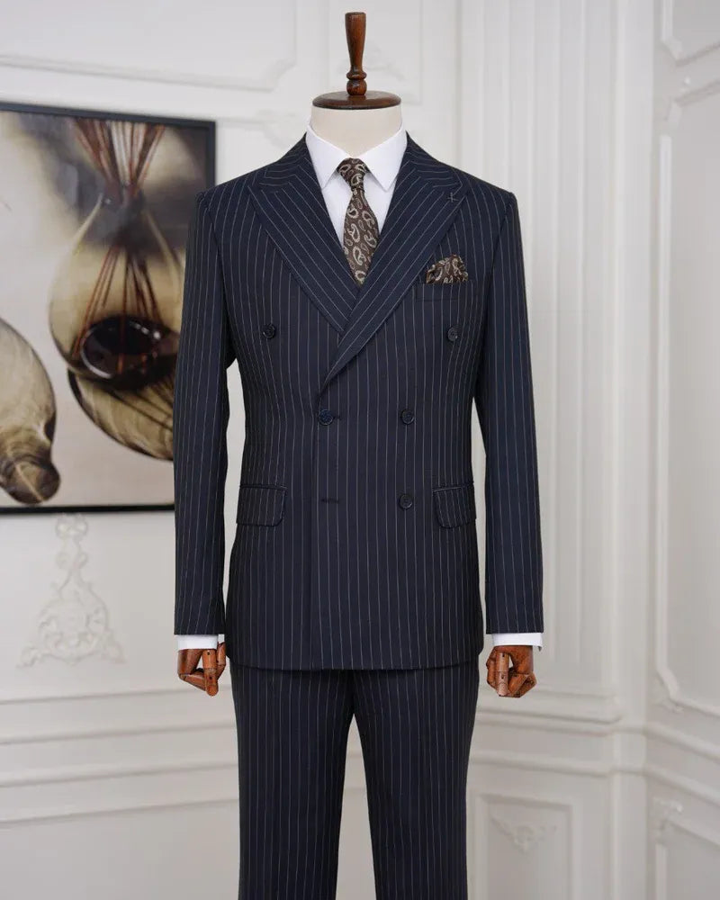 Striped Double-breasted Peak Lapel 2-piece Suit