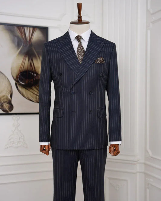 Striped Double-breasted Peak Lapel 2-piece Suit