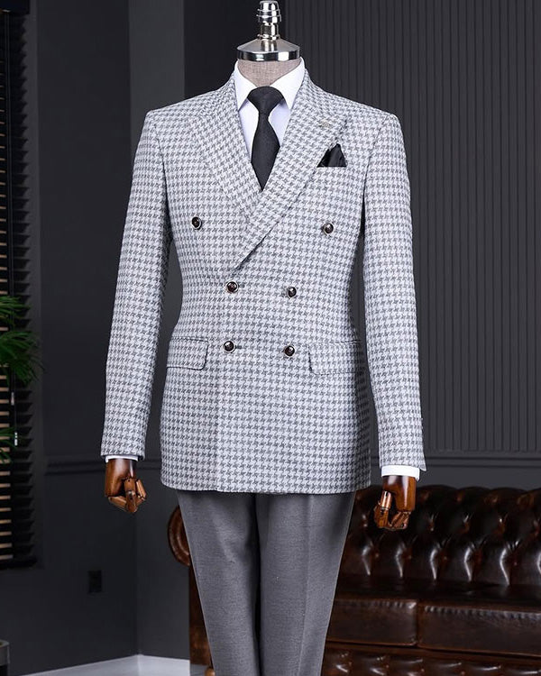 Houndstooth 2-piece Double-breasted Blazer Suit