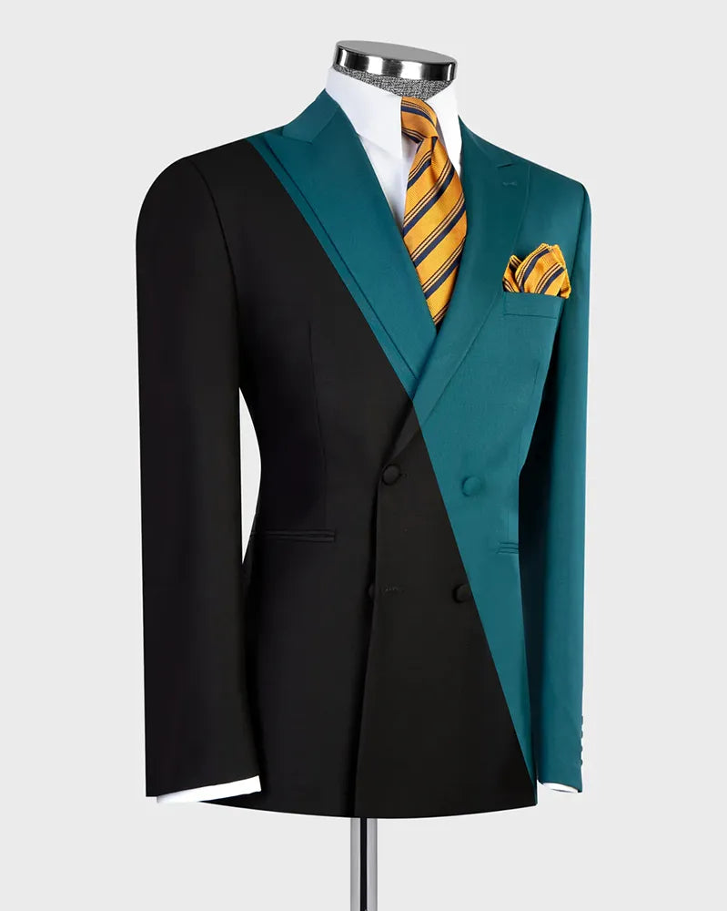 Men’s Two-Tone Black & Blue Double-Breasted Fashion Suit