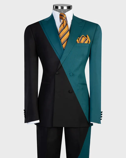 Men’s Two-Tone Black & Blue Double-Breasted Fashion Suit