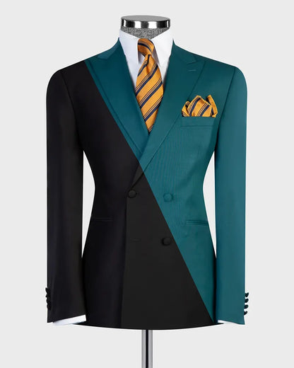 Men’s Two-Tone Black & Blue Double-Breasted Fashion Suit